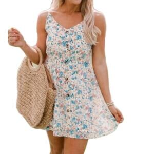 Pink Lilly Floral Summer Mini Dress Multicolor Sleeveless Casual Women's Size M